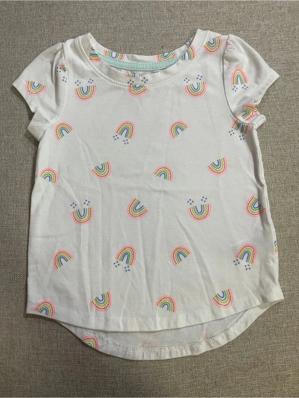Cat & Jack White Short Sleeve Tee with Pastel Rainbow Print
